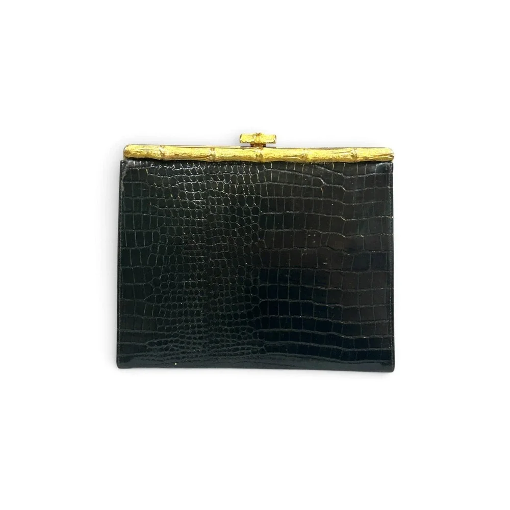 AFTER FIVE BLACK FAUX ALLIGATOR HANDBAG PURSE CHANGE PURSE VINTAGE Clutch Glam